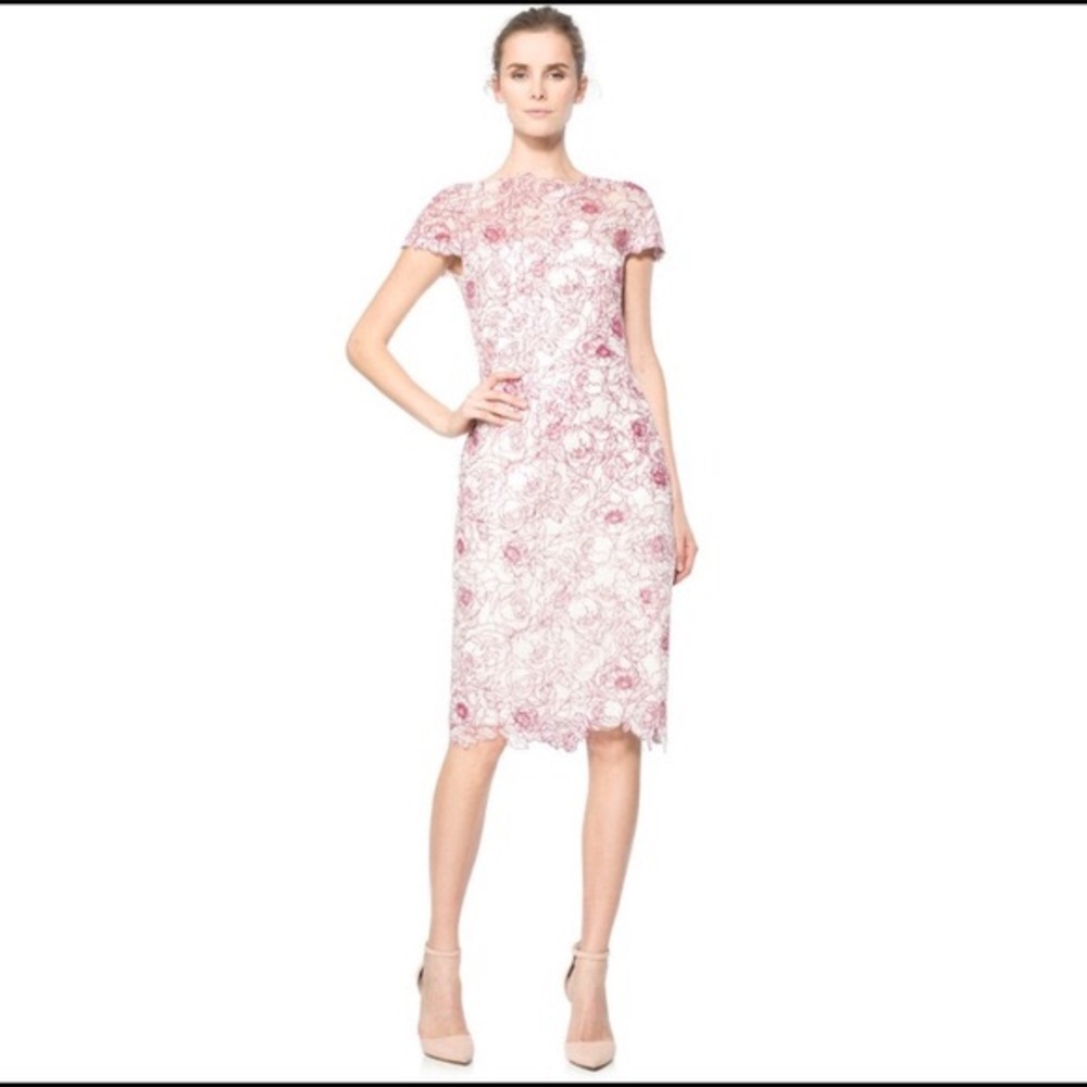 Tadashi Shoji floral lace illusion sheath dress